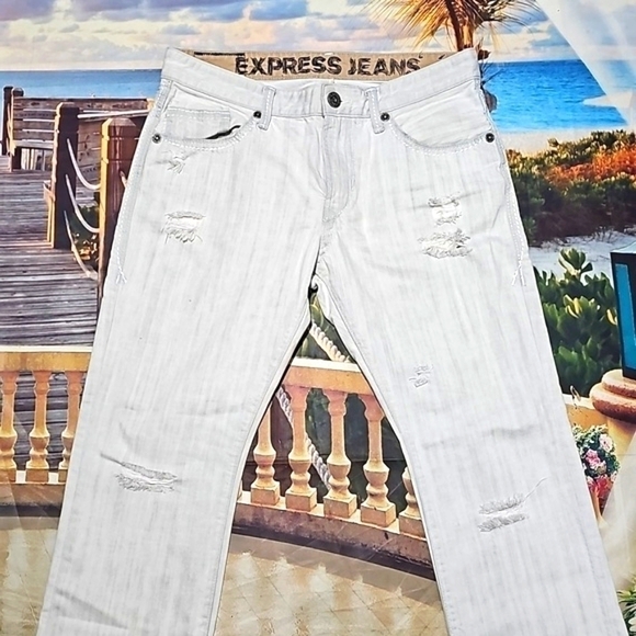 Express Distressed Jeans‎ Cream Size 34x30 - Picture 3 of 7